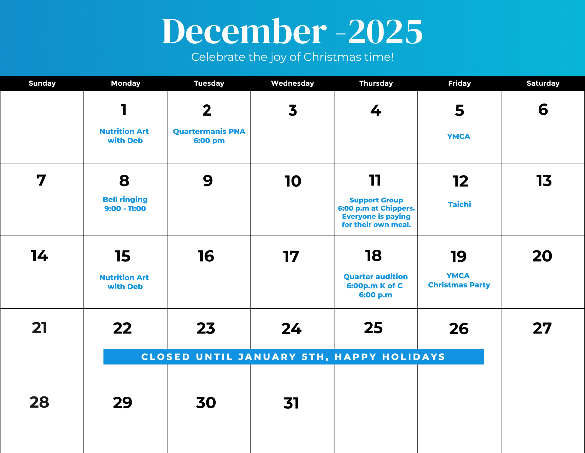 December 2025 calendar